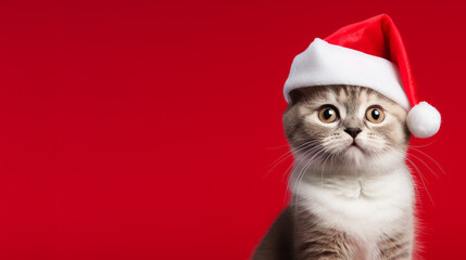 cat christmas background in green and red christmas background. generative ai