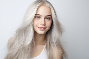 Youthful Beauty: Teen with White Hair in Close-up