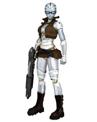 Fototapeta premium Female Cyborg Adventurer with Giant Gun, 3d digitally rendered science fiction illustration