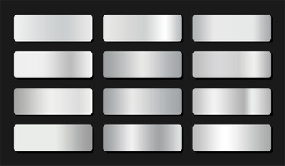 Silver, chrome metallic gradient collection. Shiny plates with silver effect. Vector illustration