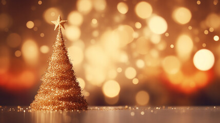 christmas background focused on christmas tree on the white and gold beautiful bokeh background. Generative ai