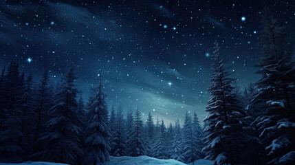 Snowy landscape constellations in the night sky - obrazy, fototapety, plakaty