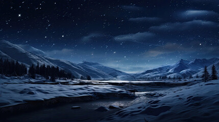 Starry Night with Snowy Landscape