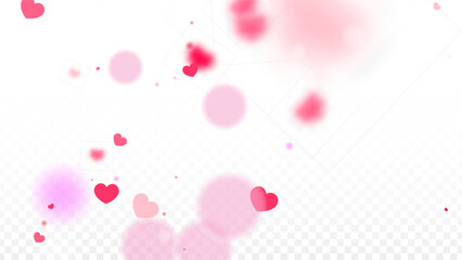 Hearts Confetti Falling Background. St. Valentine's Day pattern. Romantic Scattered Hearts Design Element. Love. Sweet Moment. Gift. Cute Element of Design for Sales or Celebration.