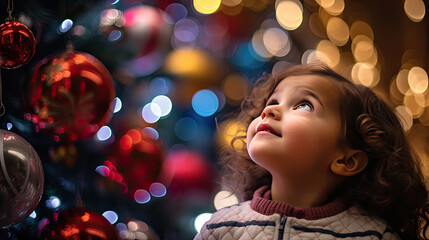Captivated Child Gazing at Christmas Tree