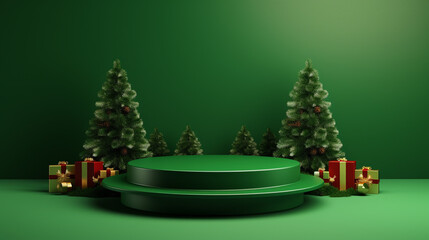 Christmas Product Podium with Red and Green Colour on elegant christmas background, generative AI