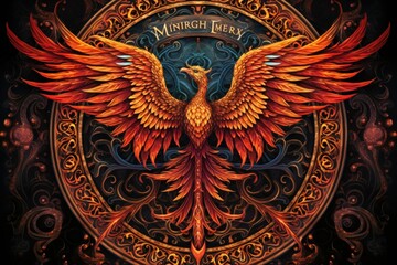 Fototapeta premium Ancient phoenixes rising from ashes with renewed life - Generative AI