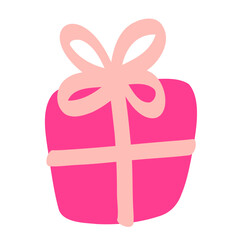 Doodle Hand drawn gift box present. Gift for Christmas, birthday, Valentine's day. Flat cartoon colored box isolated on a white background.
