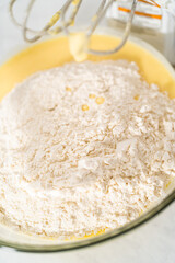 Lemon blueberry bundt cake with powdered sugar dusting