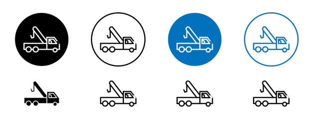 Tow truck vector icon set. Accidented car repair tow truck icon for ui designs.