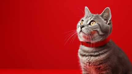 cat christmas background in green and red christmas background. generative ai