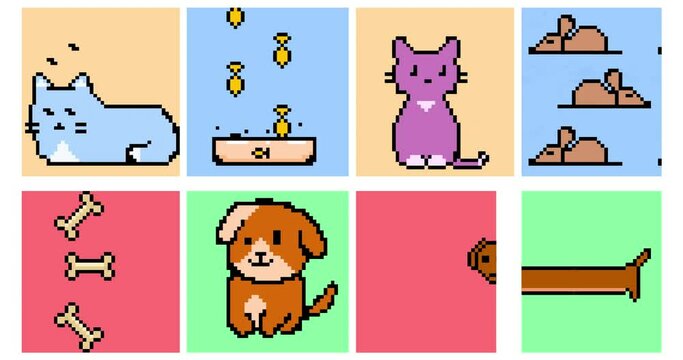2d Pixel animation animals cat and dog