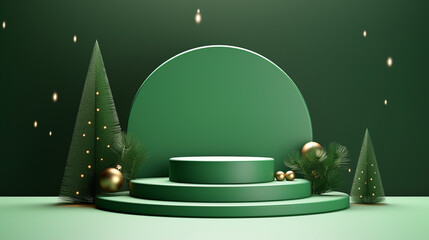 Christmas Product Podium with Red and Green Colour on elegant christmas background, generative AI