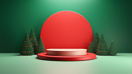 Christmas Product Podium with Red and Green Colour on elegant christmas background, generative AI