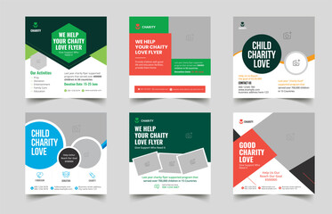 Charity social media post design and professional web banner template