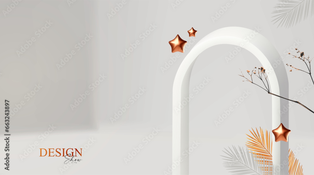 Wall mural 3d realistic premium product display design template. white scene geometric composition. elegant vec