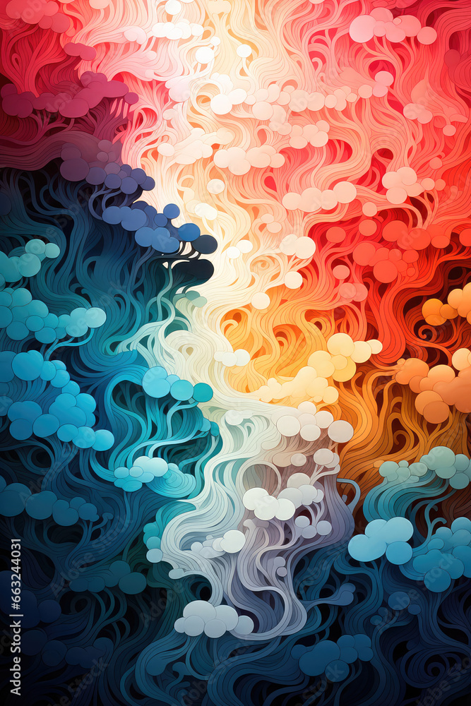 Poster abstract background with multi-colored lines in the form of waves. illustration for painting print. 