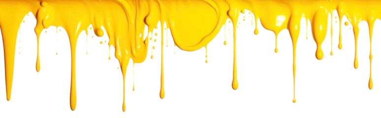 Foto op Plexiglas Yellow paint drips and flows down from the top of the picture, isolated © Teppi