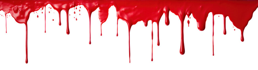 Red paint drips and flows down from the top of the picture, isolated - obrazy, fototapety, plakaty