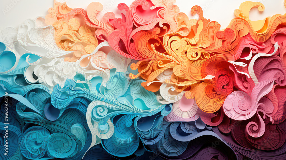 Poster abstract background with multi-colored lines in the form of waves. illustration for painting print. 