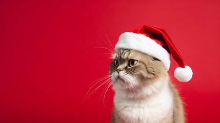 cat christmas background in green and red christmas background. generative ai