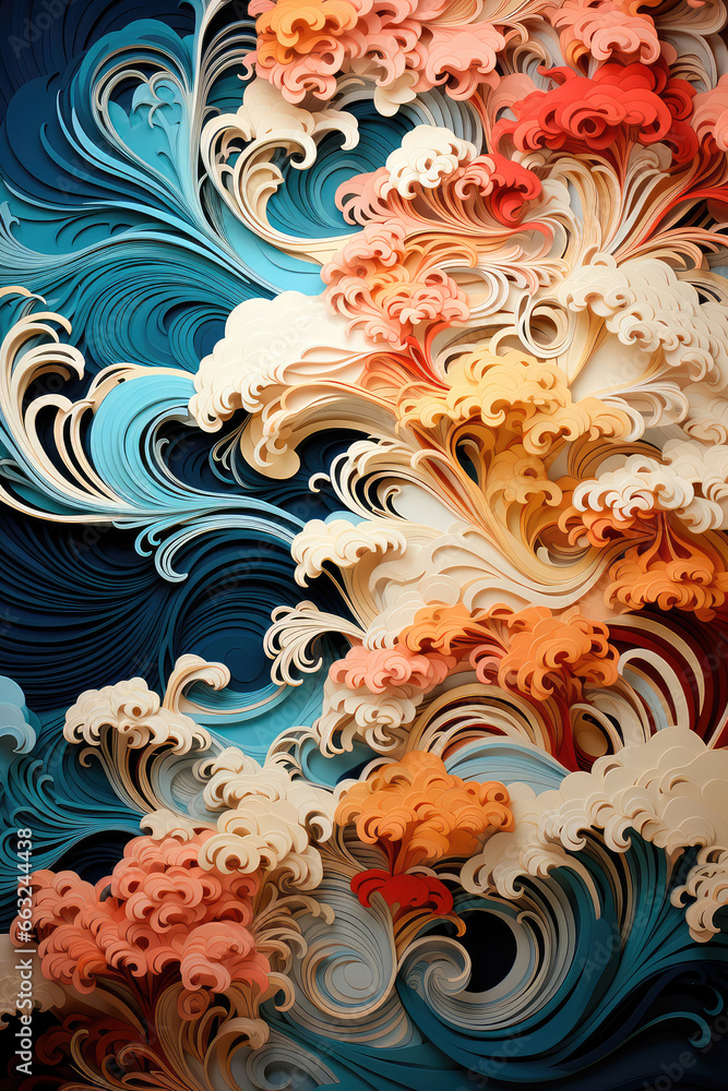 Poster abstract background with multi-colored lines in the form of waves. illustration for painting print. 