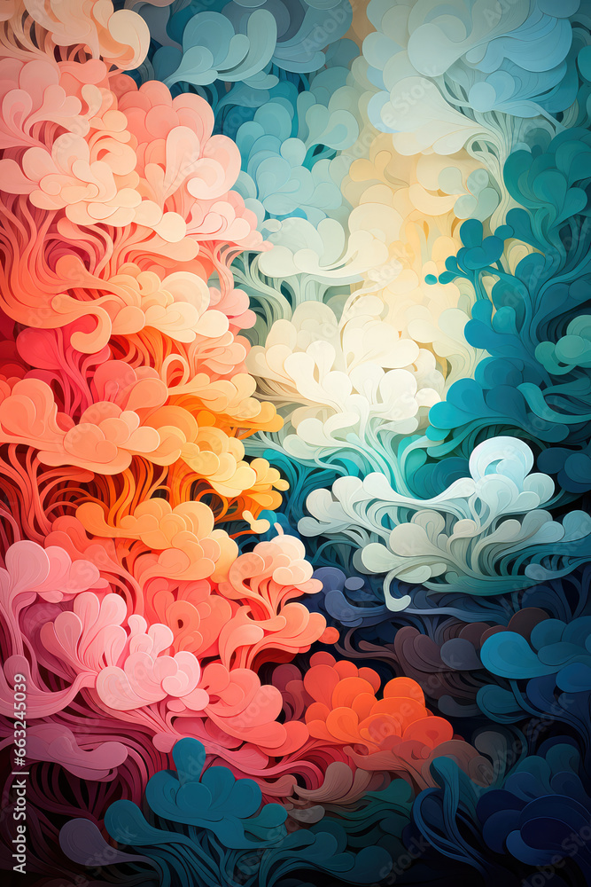 Poster abstract background with multi-colored lines in the form of waves. illustration for painting print. 