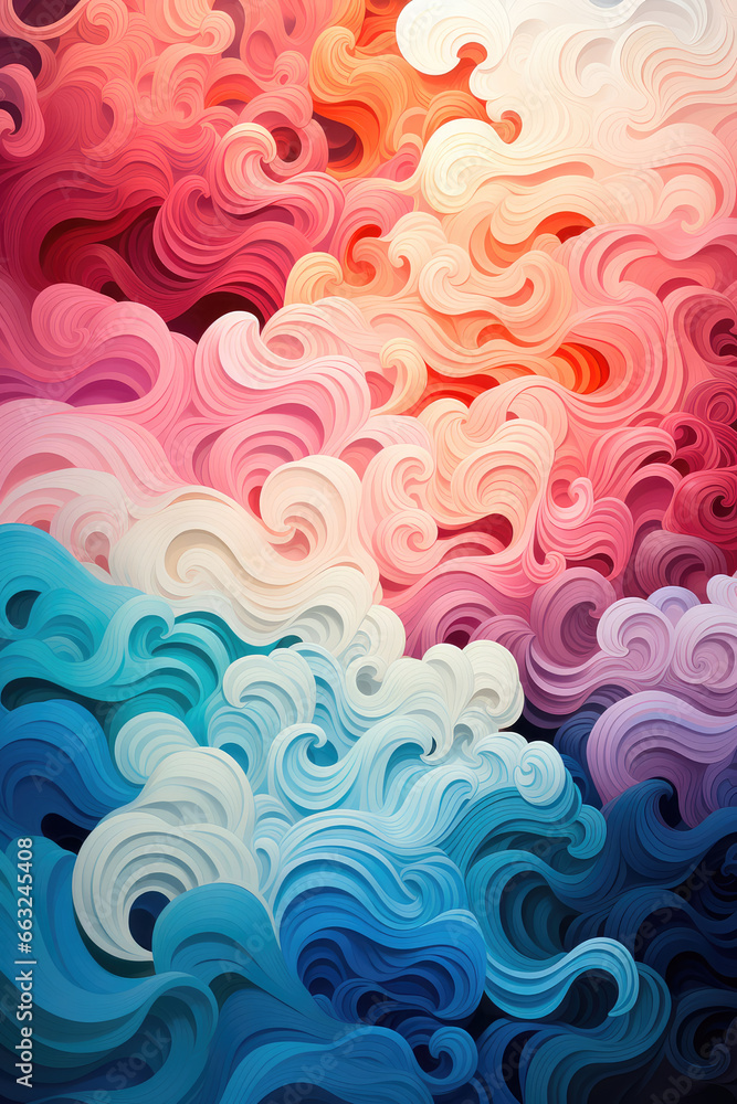 Poster abstract background with multi-colored lines in the form of waves. illustration for painting print. 