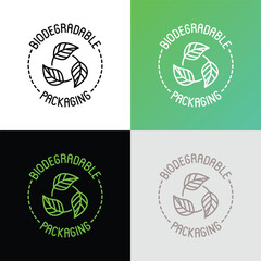 Biodegradable thin line icon for packaging. Leaves in circle. Symbol of recyclable. Modern vector illustration.