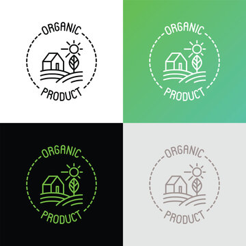 Organic product thin line icon. Farmer's house in field. Modern vector illustration.