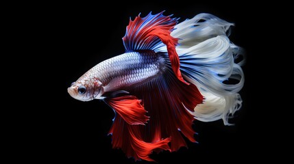 Fototapeta premium Small fish, Siamese fighting fish, Red fighting fish ,fighting fish, Nemo halfmoon isolated on black background
