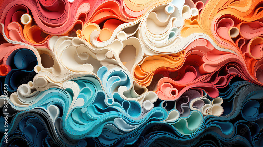 Poster abstract background with multi-colored lines in the form of waves. illustration for painting print. 