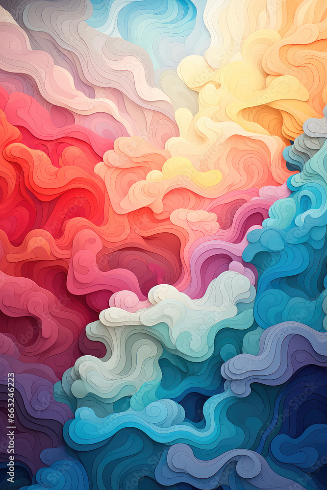 Poster abstract background with multi-colored lines in the form of waves. illustration for painting print. 