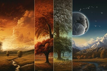 an image depicting the cycle of nature and weather changes throughout the year. Generative AI