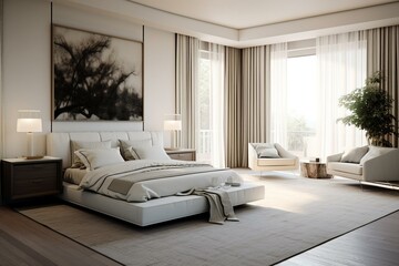 Spacious bedroom with timeless design. Generative AI