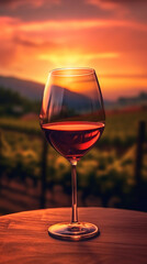 夕焼けのブドウ園で飲むワイン