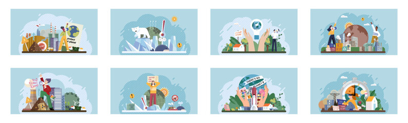 Climate change. Save the planet. Vector illustration Environmental protection is essential for mitigating impacts global warming Addressing climate change requires comprehensive and coordinated
