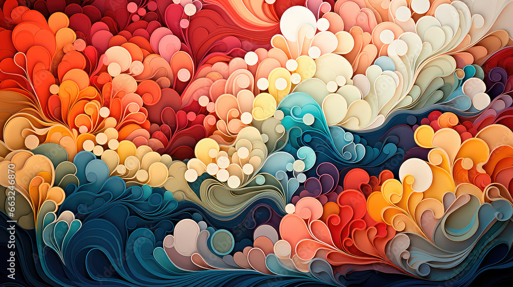 Poster abstract background with multi-colored lines in the form of waves. illustration for painting print. 