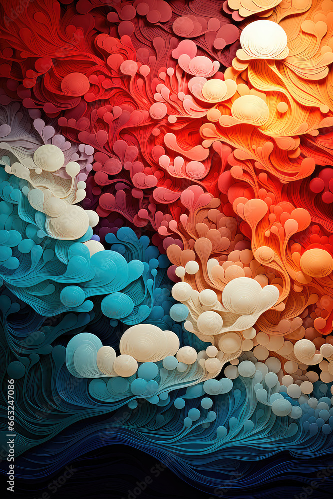 Poster abstract background with multi-colored lines in the form of waves. illustration for painting print. 