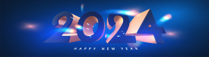 Happy New 2024 Year celebration poster template with light effect.