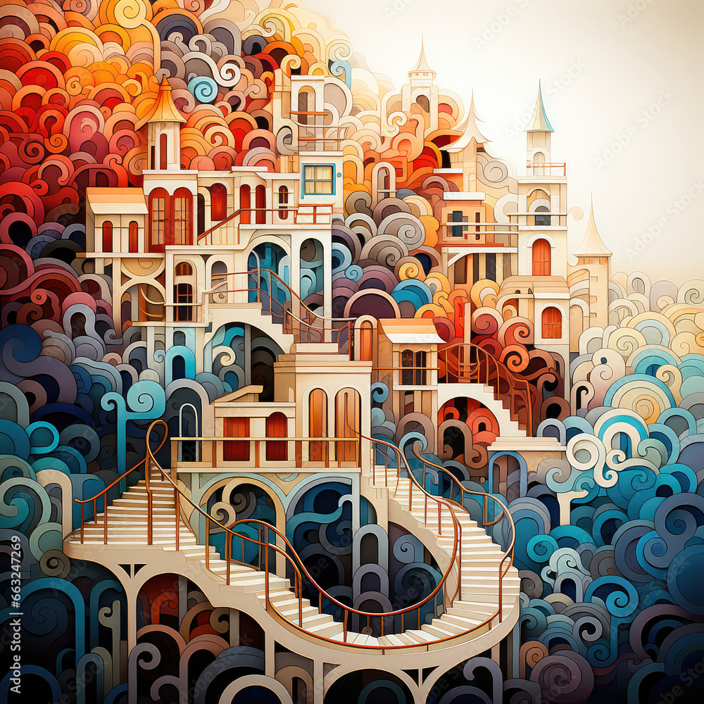 Poster abstract background with multi-colored lines in the form of waves. illustration for painting print. 