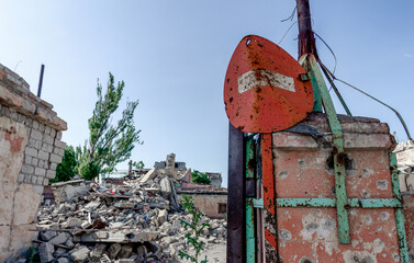 destroyed and burned houses in the city Russia Ukraine war