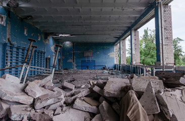 inside a destroyed school in Ukraine