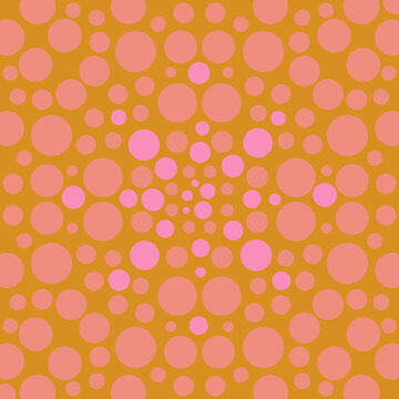 Yellow background with pink dots, dotted pattern design. Illustration backdrop with circles
