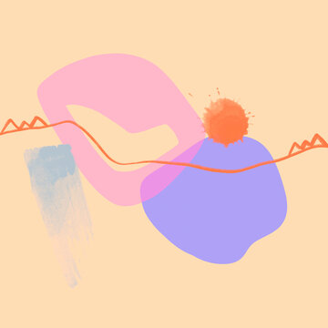 Creative drawing with paint and ink. Cream background with pastel shades, geometric abstracts, playful elements