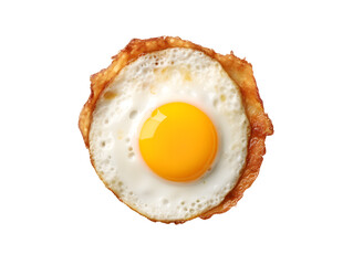 Top view of fried egg isolated on transparent background close up, png