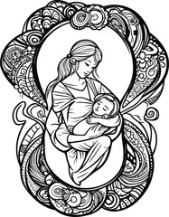 person with a bouquet of flowers mother and baby design illustration