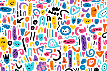 Handwritten script quirky doodle pattern, wallpaper, background, cartoon, vector, whimsical Illustration