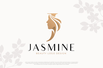 Beautiful Gold Monogram Logo Silhouette of Woman Letter J