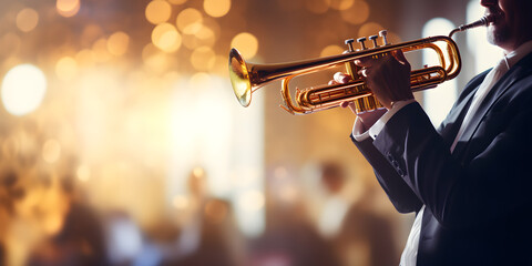 Hands of man playing the trumpet, Trumpeter, instrument, graphy, music, trumpet, man, Art perform of live instrument classic music melody concert elegant person, Closeup of a military musician - obrazy, fototapety, plakaty